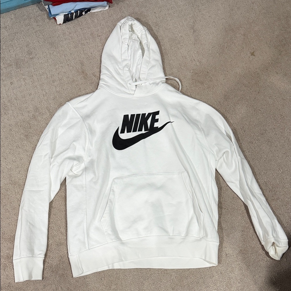 Nike Men's White Hoodie with Black Logo